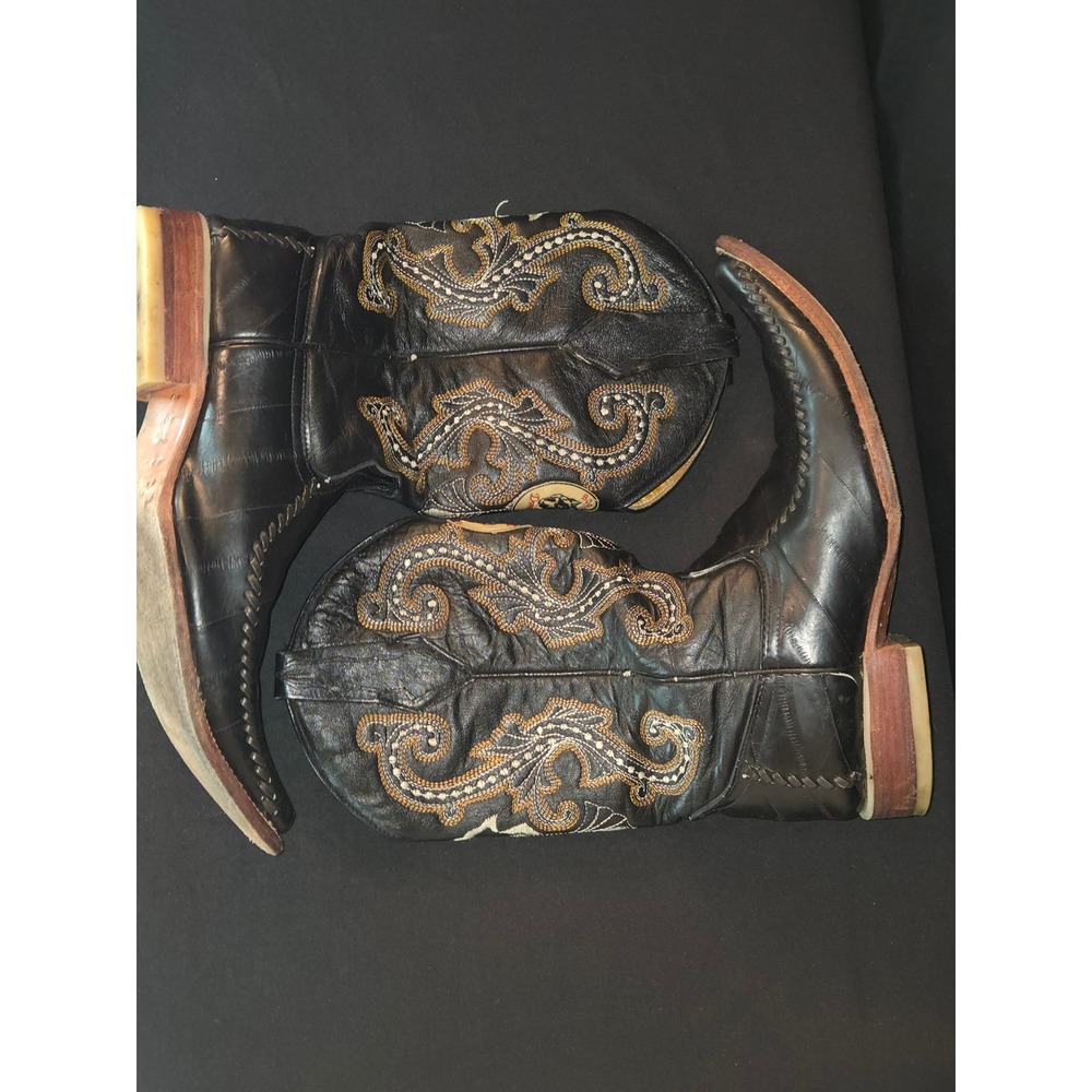 Donaldo Mens Black Leather Cowboy‎ Boots Square Toe Western Embroidered Details